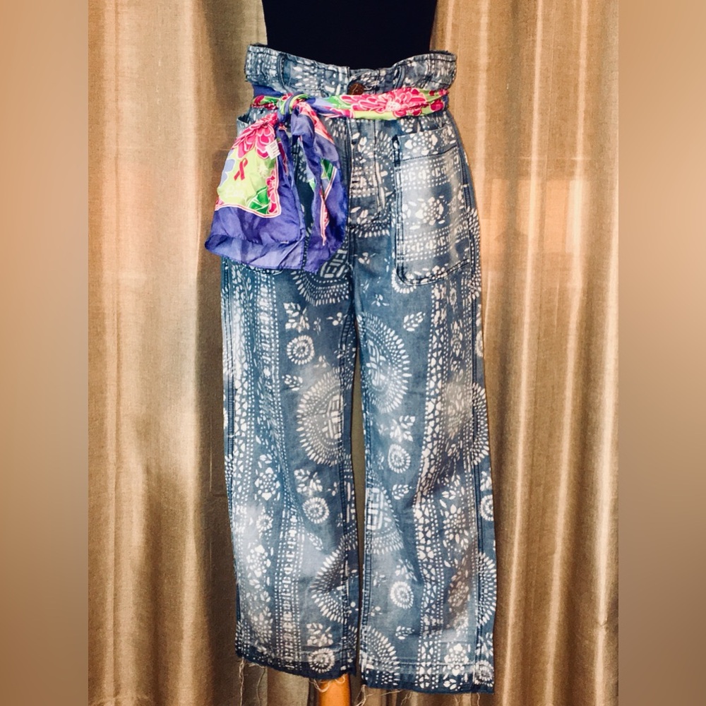 Free People Boho Wide-Leg thin jeans with paisley print